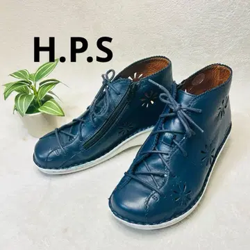 HPS 가죽 신발 사이드 지퍼 플라워 컷워크 하이컷