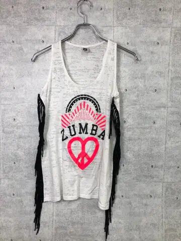 Y2K 해외 걸 갸루 ZUMBA WEAR 탱크탑 프린지 화이트