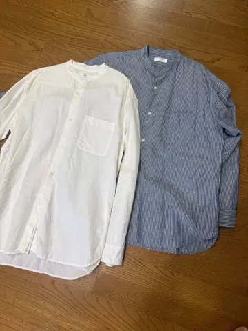 한정 판매 UNIQLO 코튼 린넨 스탠드 카라 셔츠 2장 세트 XL