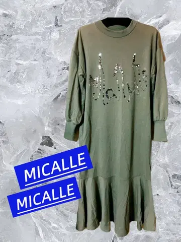 [ MICALLE MICALLE ] 스팽글 로고 원피스 카키