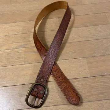 가죽 벨트 엠보 동물 패턴 브라운