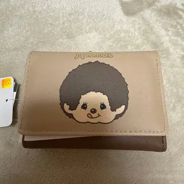택 포함 새상품 Monchhichi 3단 폴더형 지갑 가마구치 베이지