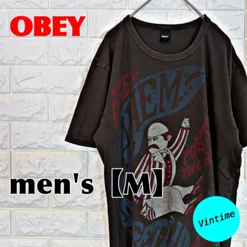 y527 [ OBEY ] 프린트T셔츠 [ 남성용M ] 다크 브라운