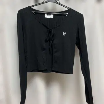 BYTF 긴팔 리브 프론트 리본 블랙