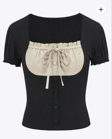 andwang Contrast Ribbon Rib Top black