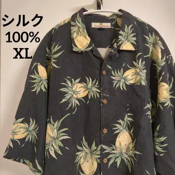 타미힐피거 알로하 셔츠 코코넛 버튼 실크 100% XL 블랙