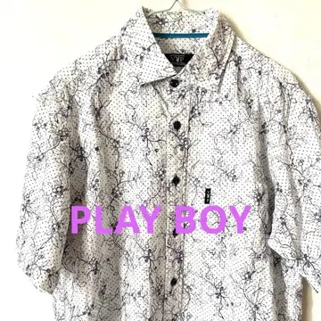VVP 플레이보이 남성용 반팔 LL 보태니컬 무늬 올 패턴 셔츠 화이트