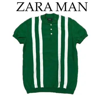 ZARA MAN 스트라이프 패턴 헨리넥 반팔 니트 셔츠