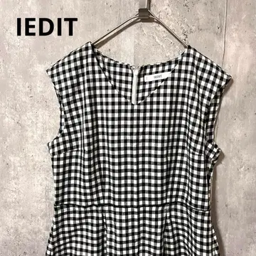 IEDIT 깅엄 체크 V넥 슬리브리스 원피스 귀여움 깔끔함