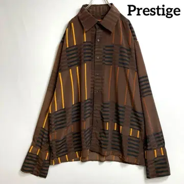 Prestige 긴팔 셔츠 남성용 스트라이프 브라운 빅 XXL