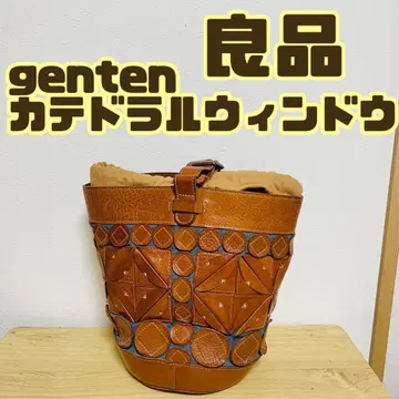고품질 genten 카테드럴 윈도우 컷워크 버킷백 복조리 천연 가죽