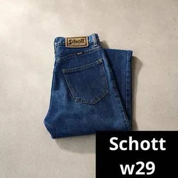 Schott USA 스트레이트 데님 W28L29 로고 자수 가죽 패치
