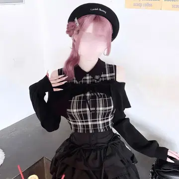 허니뮤우 xs 블랙 체크 상의