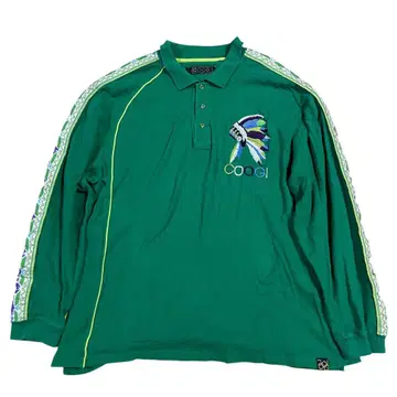 COOGI 긴팔 피케 셔츠 사이드 프린트 그린 자수 로고 2XL
