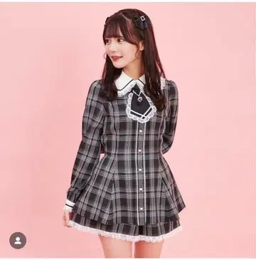 시크릿 허니 넥타이 세트업 체크 긴팔
