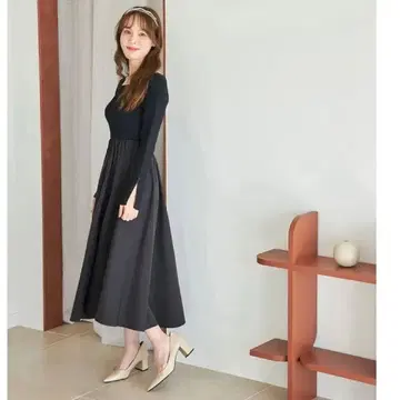 새상품 tocco closet 2WAY 리브 니트 x 타프타 도킹 원피스