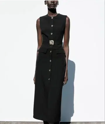 완판템 ZARA 크레이프 소재 벨트 포함 미디 기장 원피스 L
