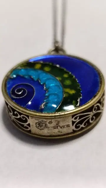 96 SILVER 각인 있음 리버서블 칠보 세공 펜던트 목걸이