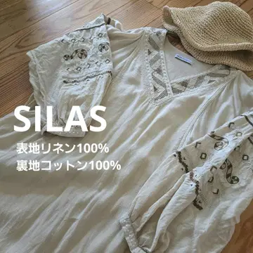 SILAS 자수 린넨 긴팔 원피스
