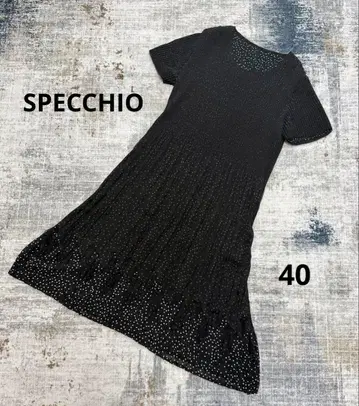 SPECCHIO 플리츠 레이어드 도트 원피스 40 사이즈 블랙