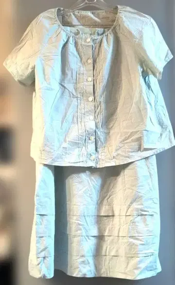 라이트 블루 반팔 블라우스 스커트 셋업