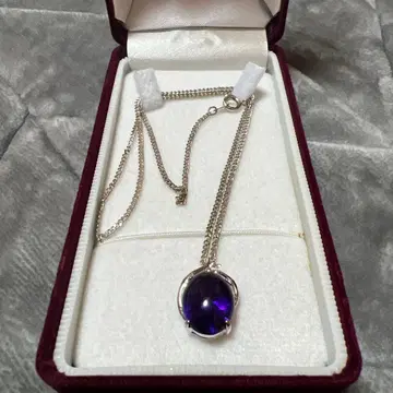 대형 자수정 목걸이 실버 컬러