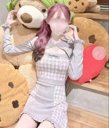 허니뮤우 백리본 x 깅엄하트 앙상블 원피스