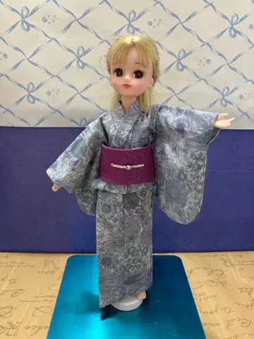 리카짱 기모노 아웃핏 유카타 꽃무늬 퍼플 오비