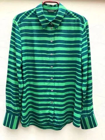 marimekko 마리메꼬 보더 긴팔 셔츠 그린 34 실크