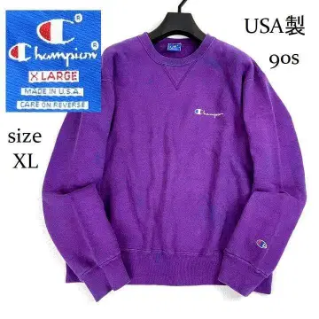 90s USA제 챔피온 자수 로고 맨투맨 XL 퍼플 자수 택