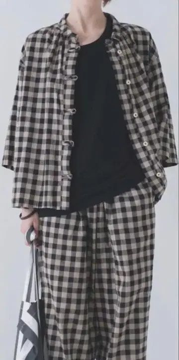 nest Robe 코튼 린넨 와셔 깅엄 슬리핑 셔츠