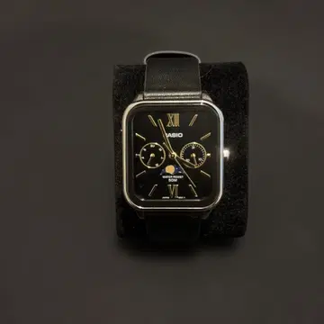 CASIO 손목시계 문페이즈 아날로그 쿼츠 가죽 벨트