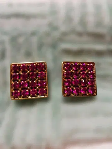 Swarovski 스퀘어 귀찌 핑크 골드