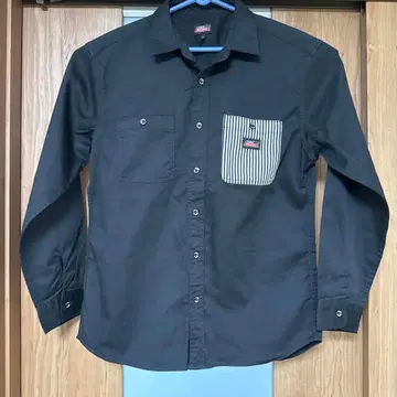 Dickies 긴팔 워크 셔츠 블랙 스트라이프 포켓