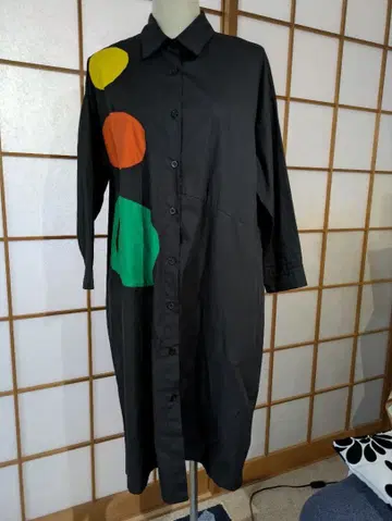 TRUBE 블랙 셔츠 원피스 코트 면 100%