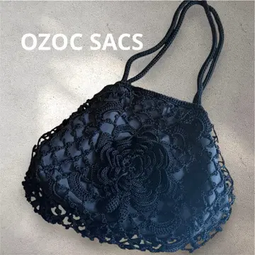 레어 90s OZOC 3층식 가마구치 백 크로셰 레이스 장미 핸드백 블랙