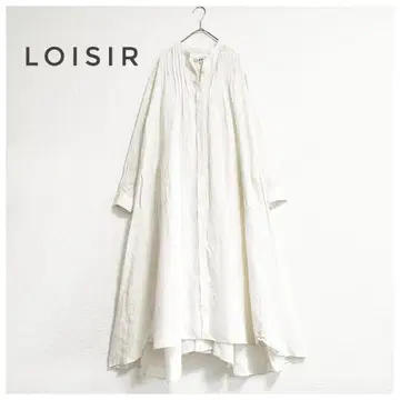 LOISIR 린넨 핀턱 셔츠 원피스 밴드 카라 라이트 베이지