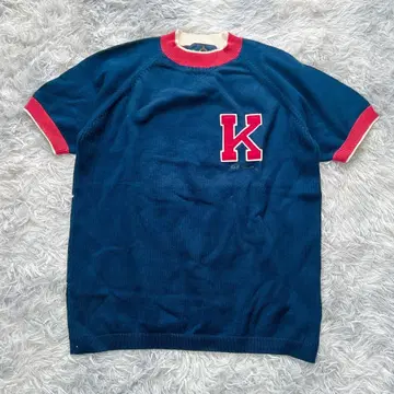칼 헬무트 반팔 썸머 니트 면 100% 와펜 로고 K 자수 네이비 M