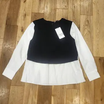 ZARA 자라 플리츠 바이컬러 블라우스 이소재 도킹 셔츠