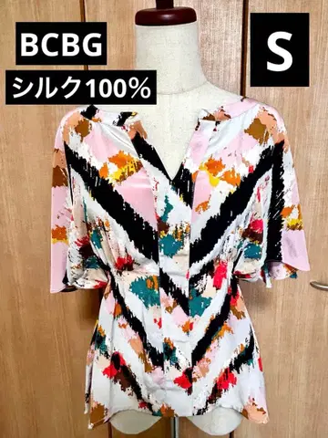 올 패턴 반팔 블라우스 실크 BCBG 여성용 여름