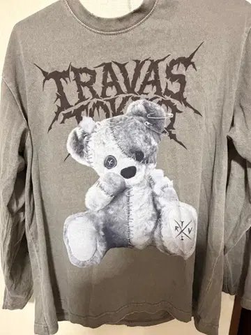 TRAVAS TOKYO 아크로 도쿄 긴팔 T셔츠 덧댄 곰 그레이