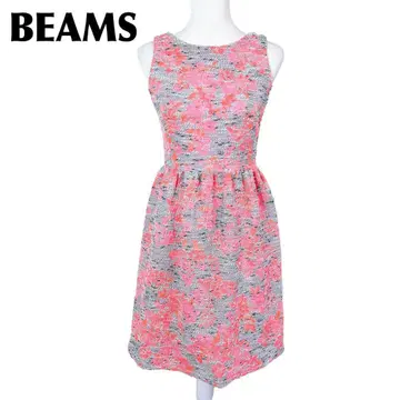[새상품급] BEAMS 슬리브리스 원피스 M 핑크 트위드