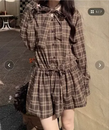 nemne store 체크 벌룬 셔츠 원피스