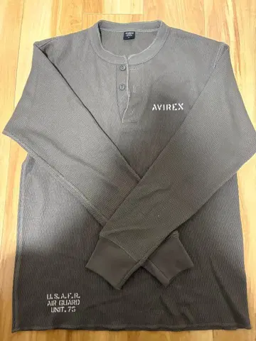 AVIREX 헨리넥 긴팔 티셔츠 밀리터리 그레이 L 아메카지