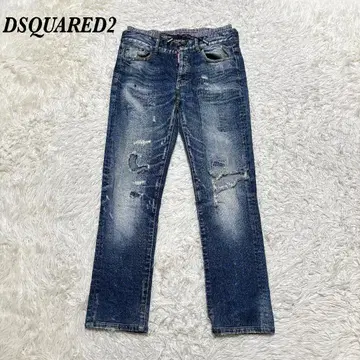 DSQUARED 2 데미지 데님 46 더블 허리 인디고 워시