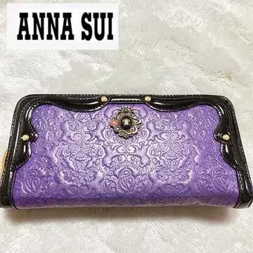 ANNA SUI 셀팡 장지갑 퍼플 블랙 라운드 지퍼 대용량