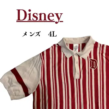 구제 의류 Disney 남성용 피케 셔츠 4L 레드 화이트 스트라이프