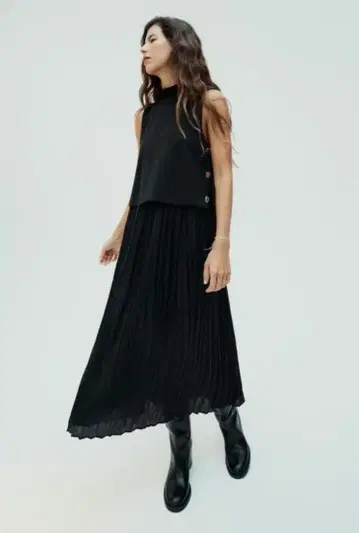 ZARA 완판템 콤비 버튼 미디 원피스 슬리브리스 플리츠 M