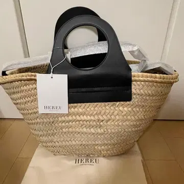 HEREU 바스켓백 라피아 가죽 핸들 블랙 숄더 포함 미사용 새상품