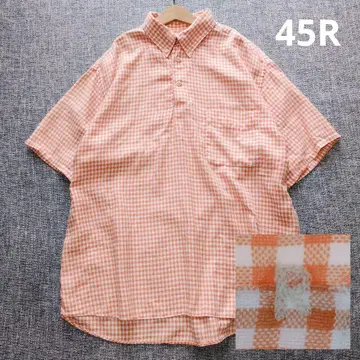 45R 풀오버 셔츠 R 자수 깅엄 체크 넉넉한 오버 사이즈